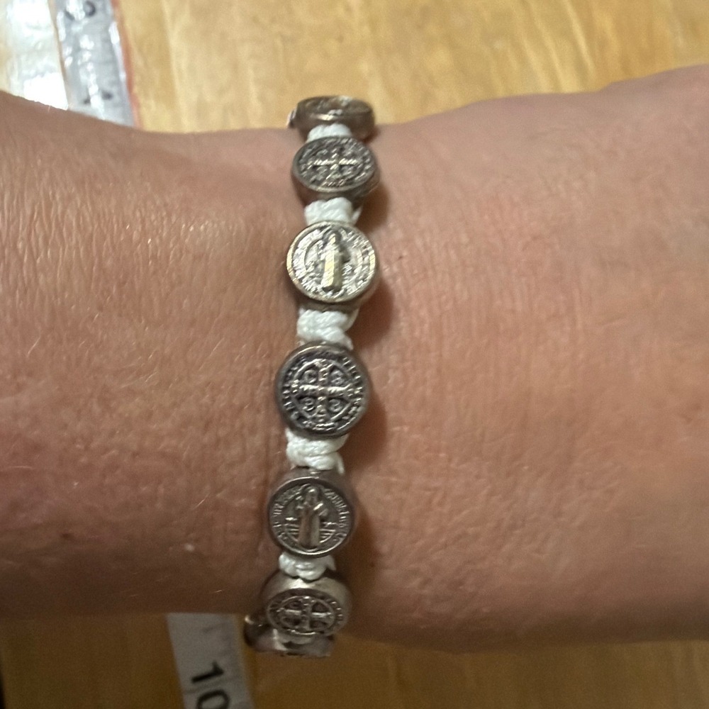 My Saint My Hero Blessing Bracelet White Silver Tone Benedictine Medals Faith